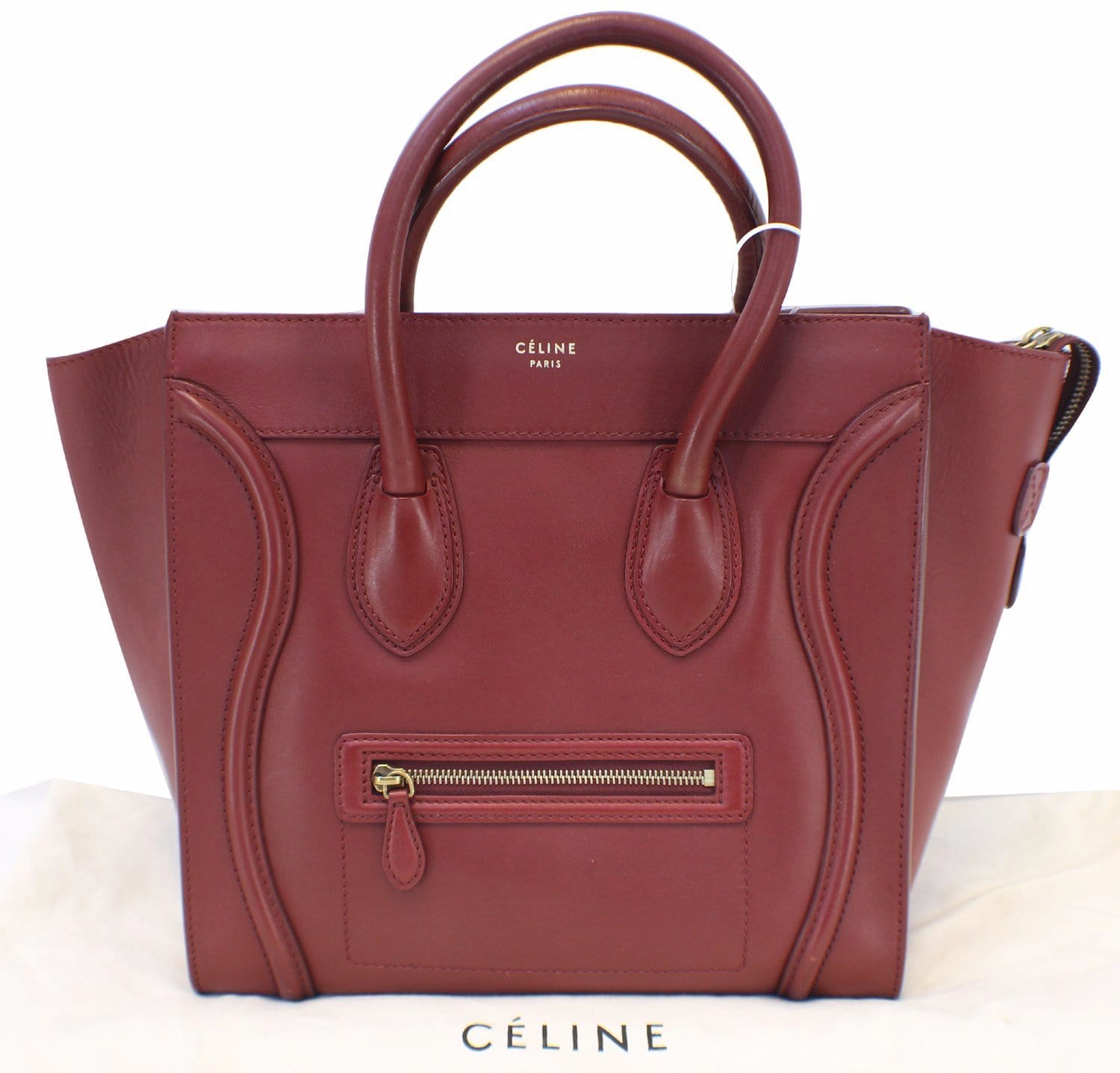 Authentic CELINE Red Pebbled Leather Mini Luggage Tote Bag TT1442