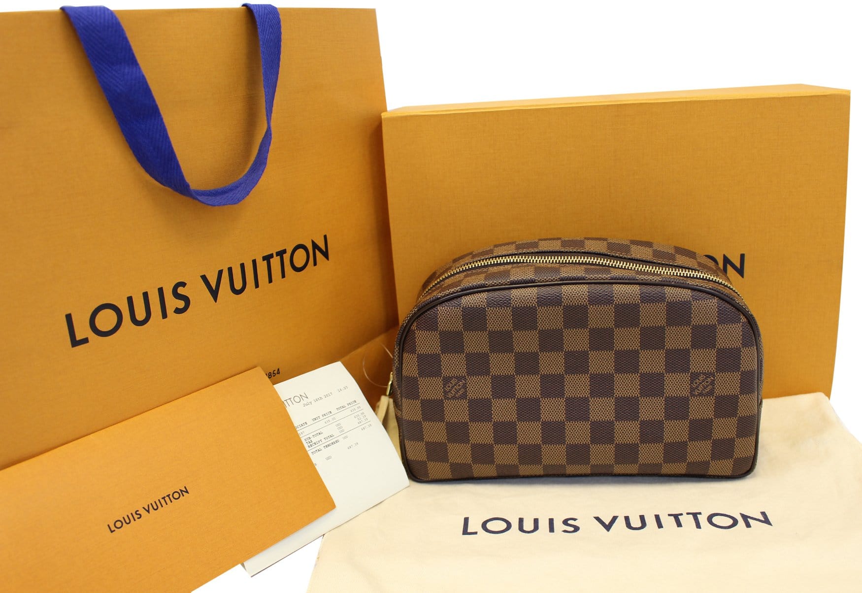 Louis Vuitton Damier Ebene Cosmetic Pouch Demi Ronde Toiletry Pouch 104lv56