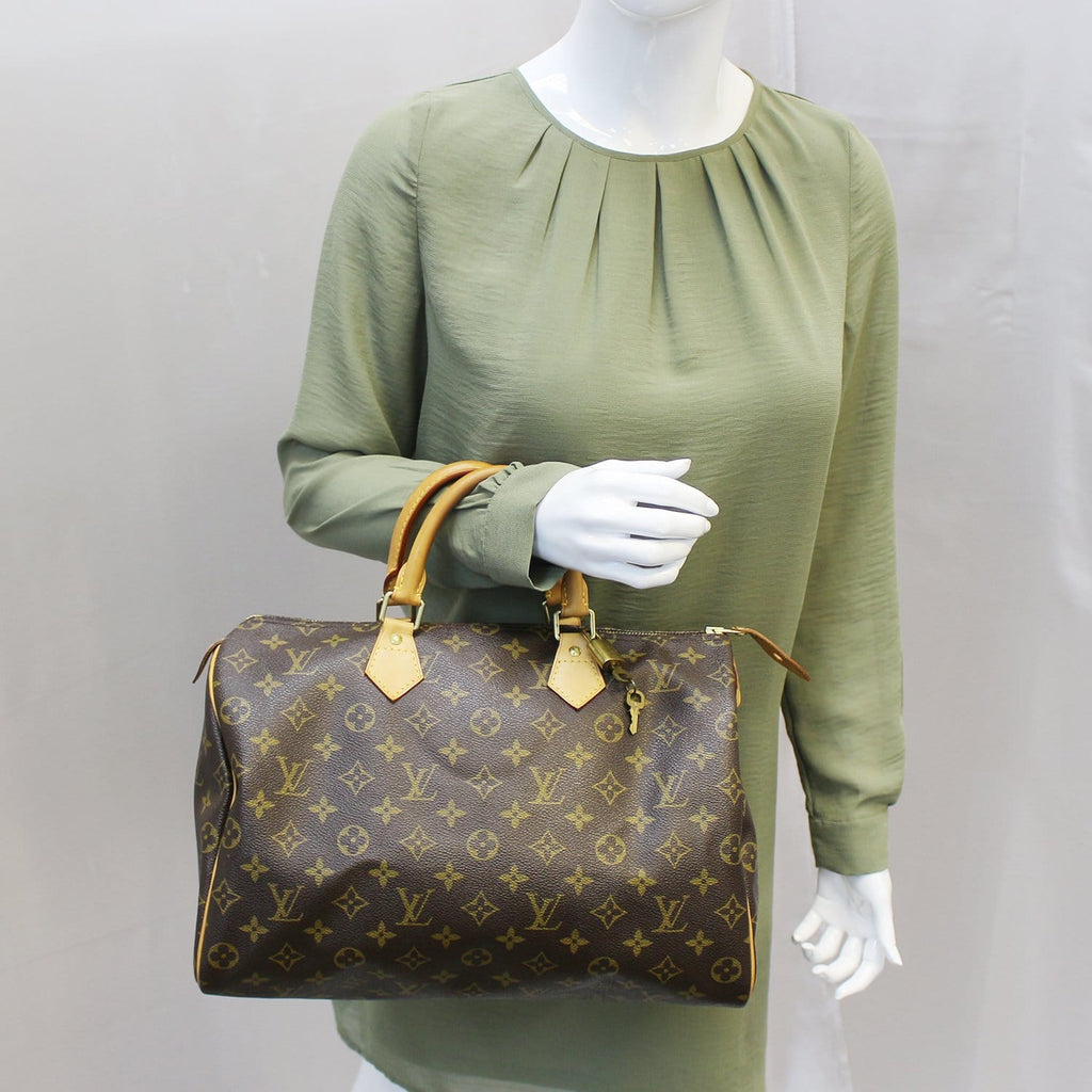 Authentic LOUIS VUITTON Monogram Canvas Speedy 35 Satchel Bag E3630