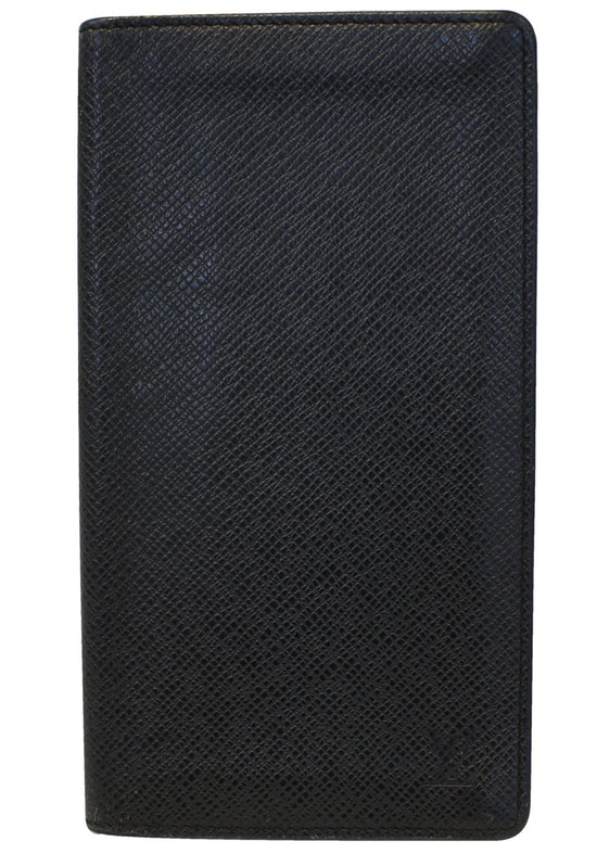 LOUIS VUITTON Black Taiga Leather Checkbook Wallet