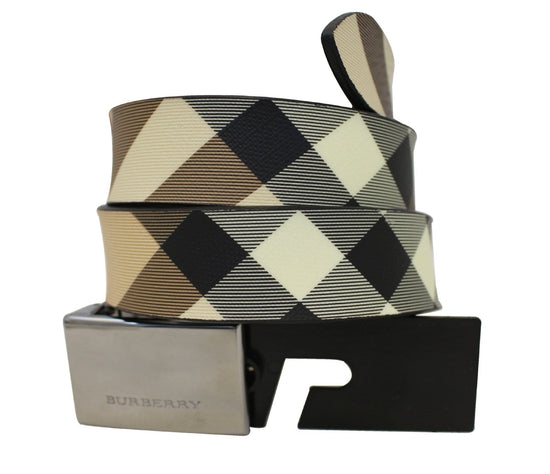 Burberry Check and Leather Belt , Size: S