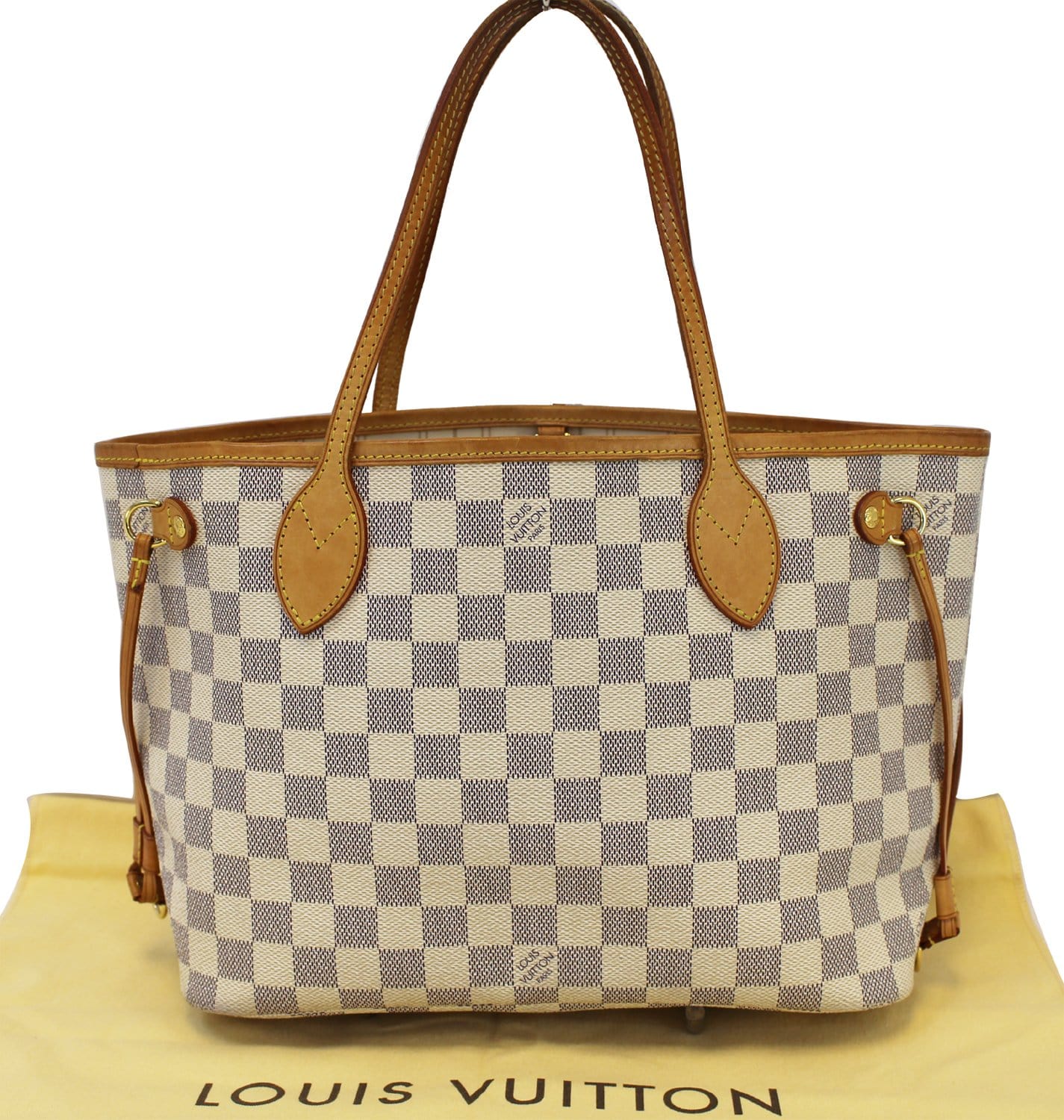 AUTH LOUIS VUITTON NEVERFULL DAMIER AZUR CANVAS MM TOTE BAG BEIGE