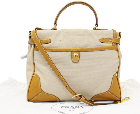 PRADA Corda/Cuoio Canapa and Cinghial Canvas Pattina Satchel Bag