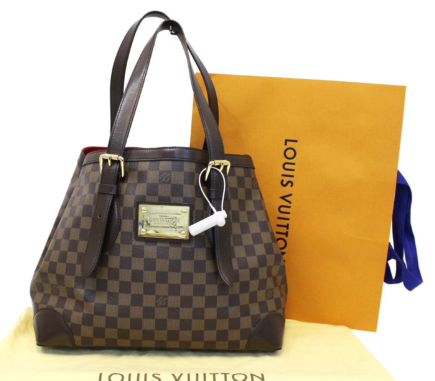 Authentic Louis Vuitton Damier Ebene Canvas & Leather Hampstead MM Tote Bag