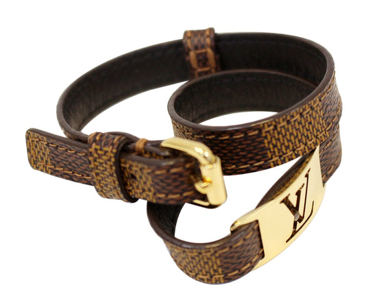 Louis Vuitton Gold Tone Sign It Damier Ebene Leather Bracelet Louis Vuitton