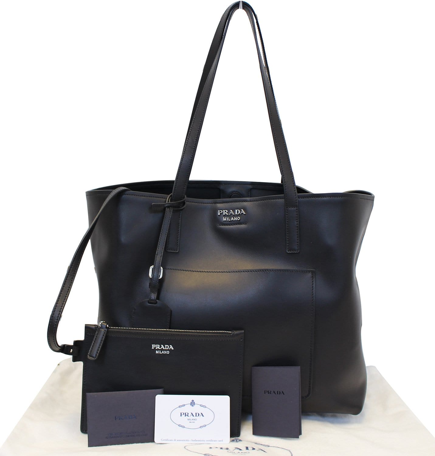 PRADA Black Soft Calf Leather Tote Bag at 1stDibs  prada leather tote, prada  tote bag, prada shoulder bag