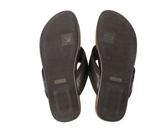 Louis Vuitton Black Fabric and Leather Hamptons Thong Sandals Size 44 Louis  Vuitton