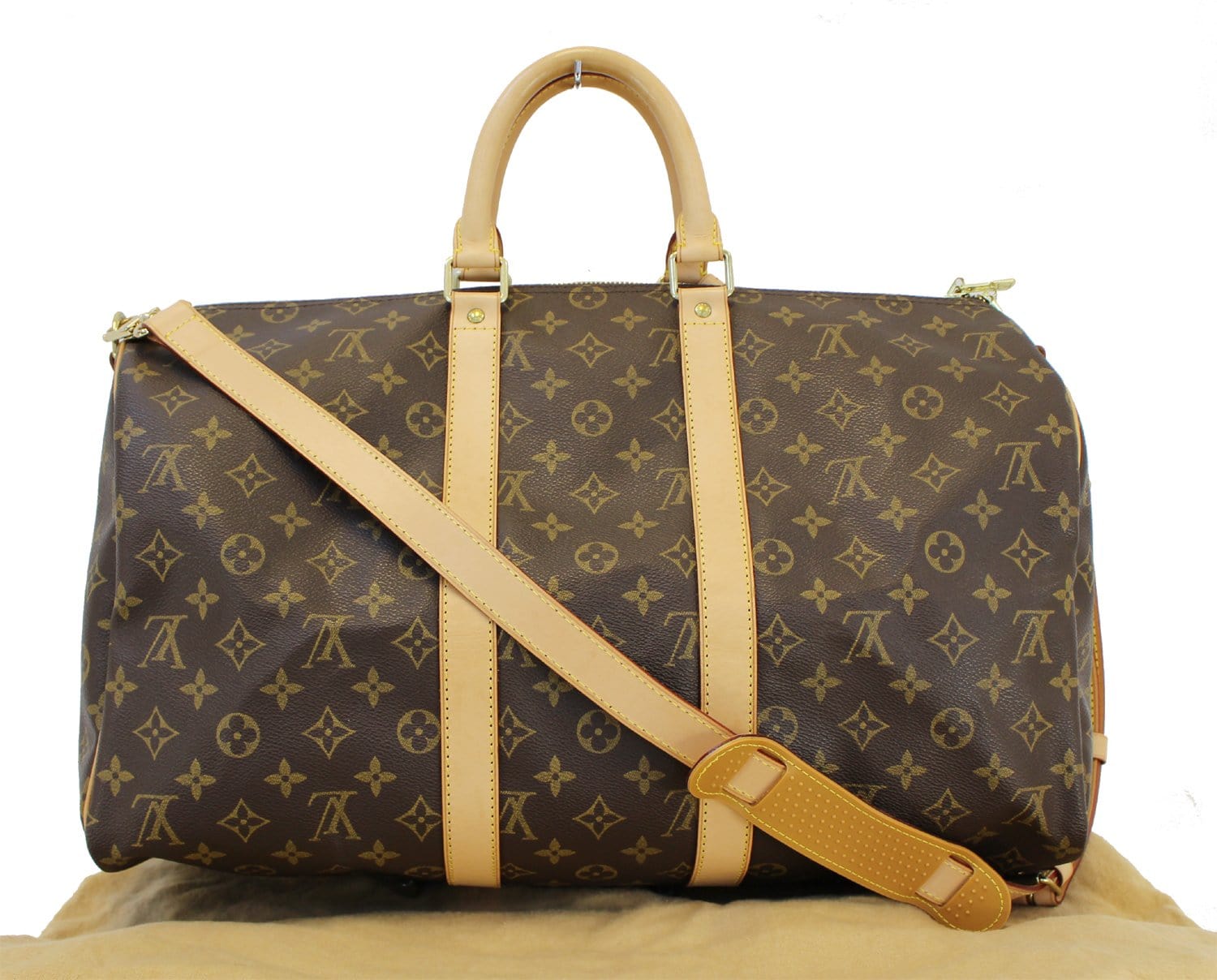 Authentic LOUIS VUITTON Monogram Canvas Keepall Bandouliere 45 Bag CC3