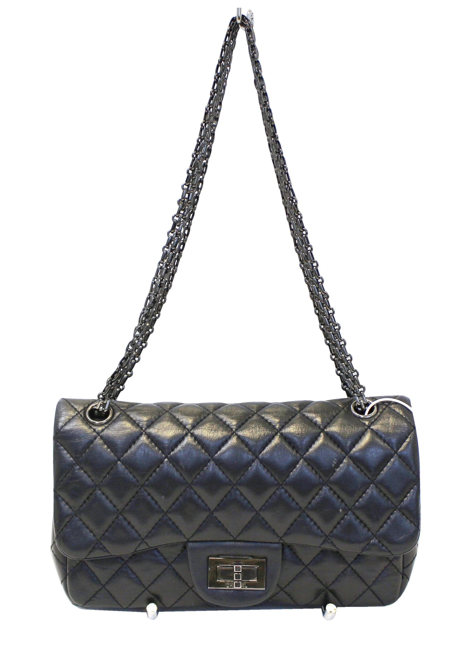 CHANEL Black Metallic Reissue 2.55 Leather Flap Bag