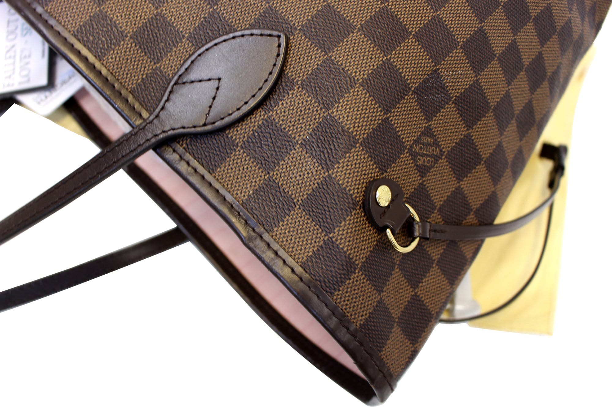 LOUIS VUITTON Damier Ebene ROSE BALLERINE Neverfull MM NM Tote