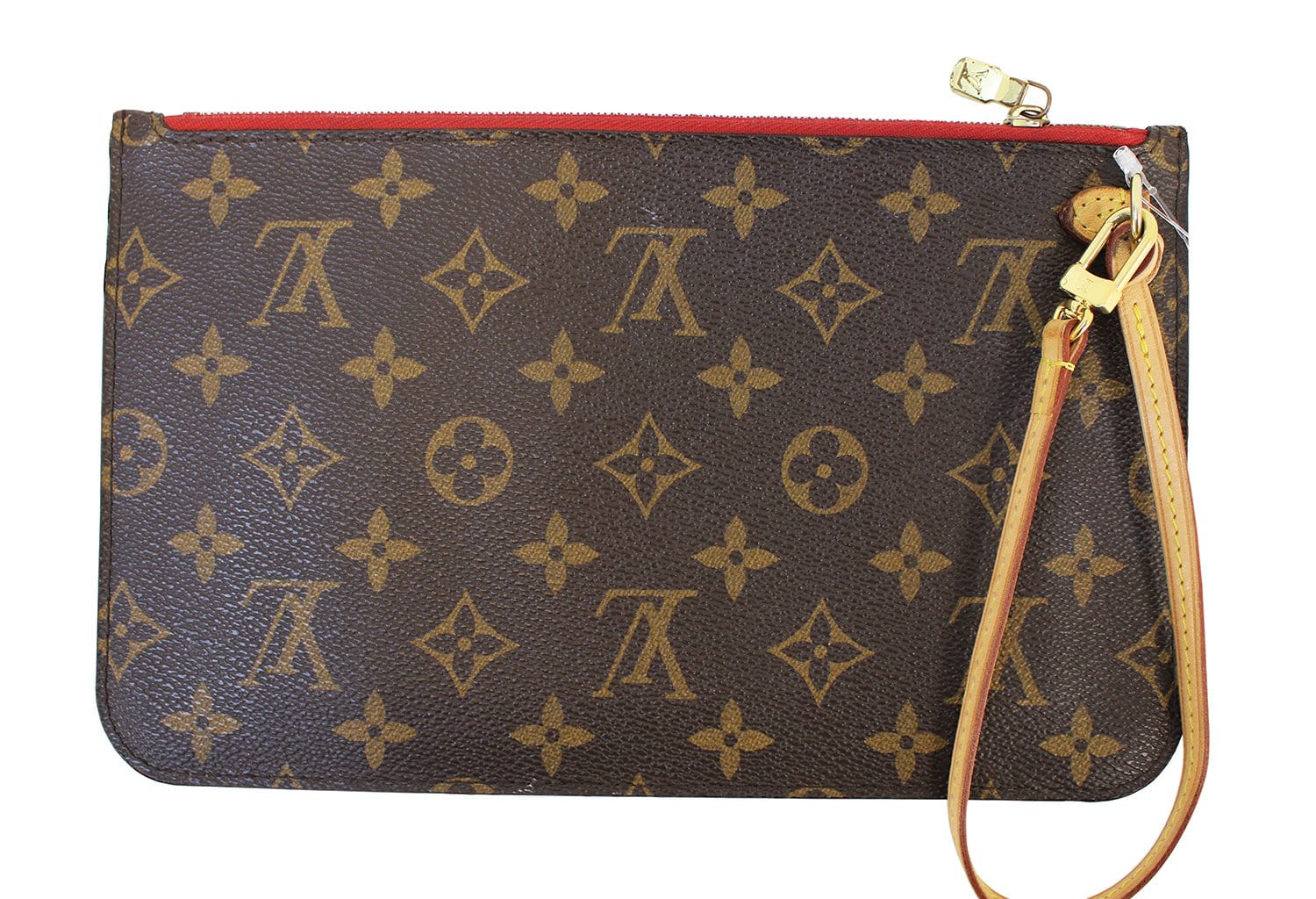 Authentic LOUIS VUITTON Monogram Neverfull MM Pochette Wristlet Red E3