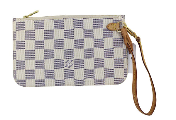 Authentic LOUIS VUITTON Neverfull Damier Azur Pochette Wristlet Clutch