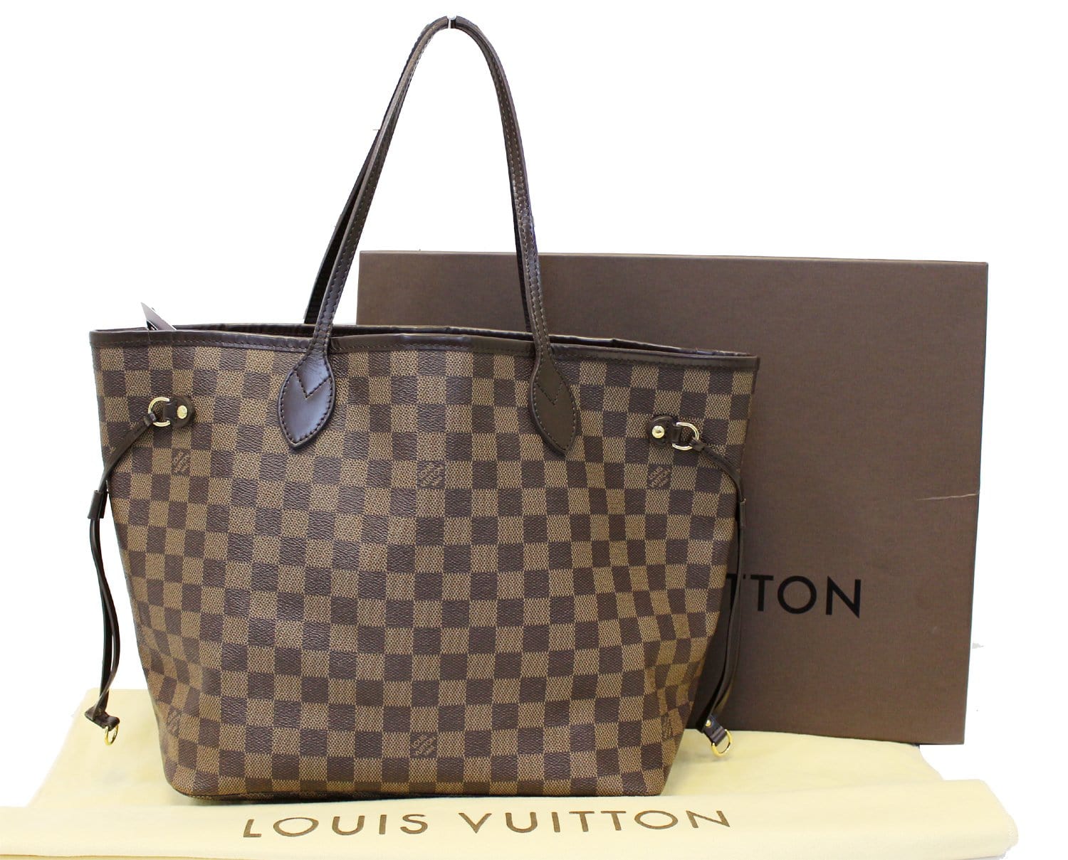 Authentic LOUIS VUITTON Damier Ebene Neverfull MM Shoulder Bag TT1702