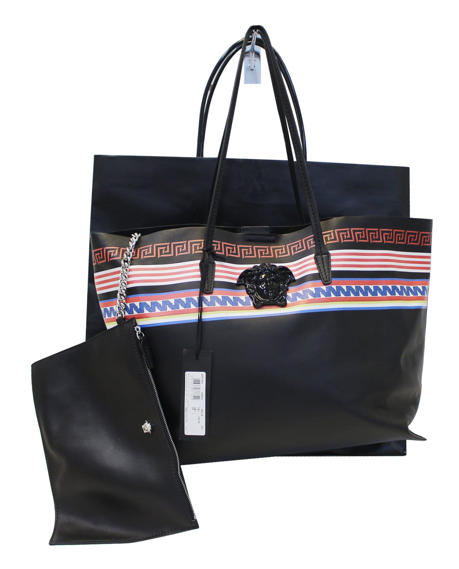 Versace Greek Key Black And White Handbag - Tagotee