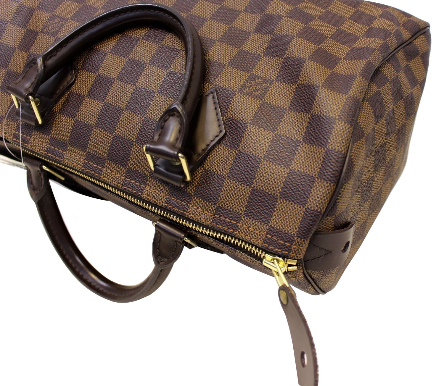 Louis Vuitton Brown & Dark Brown Coated Leather Rolled Handle Damier Top Zip Bag