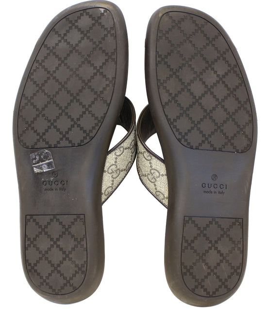 Gucci Men's GG Supreme Canvas Flip Flops Sandals Size 8 1/2G