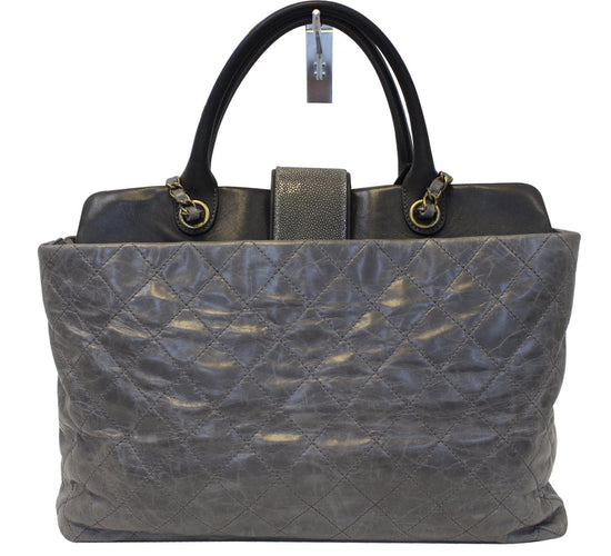 Chanel Glazed Calfskin Stingray Large Bindi Cc Grey Tote Hand Bag Auction