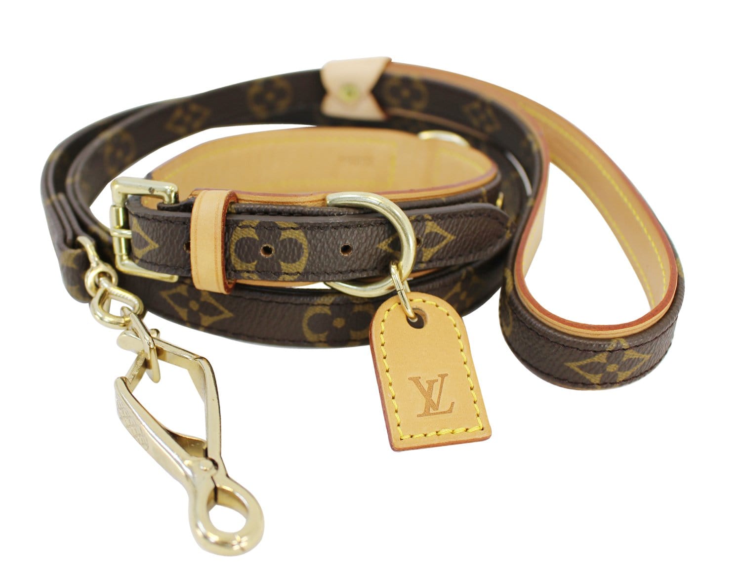 Authentic LOUIS VUITTON Monogram Dog Leash Baxter MM Collier Set E3264