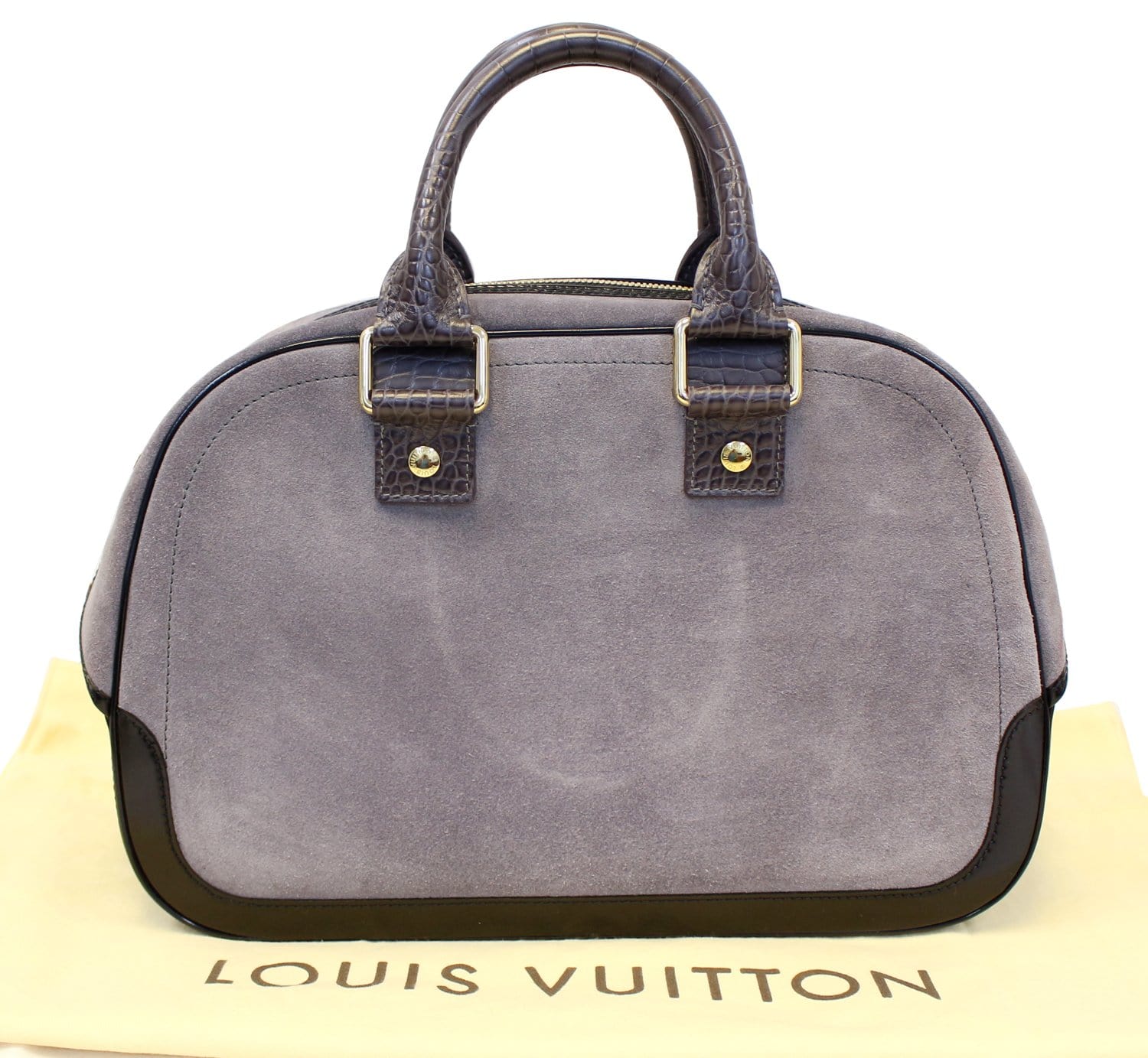 LOUIS VUITTON Grey Suede Havane Stamped Trunk GM Bag Limited