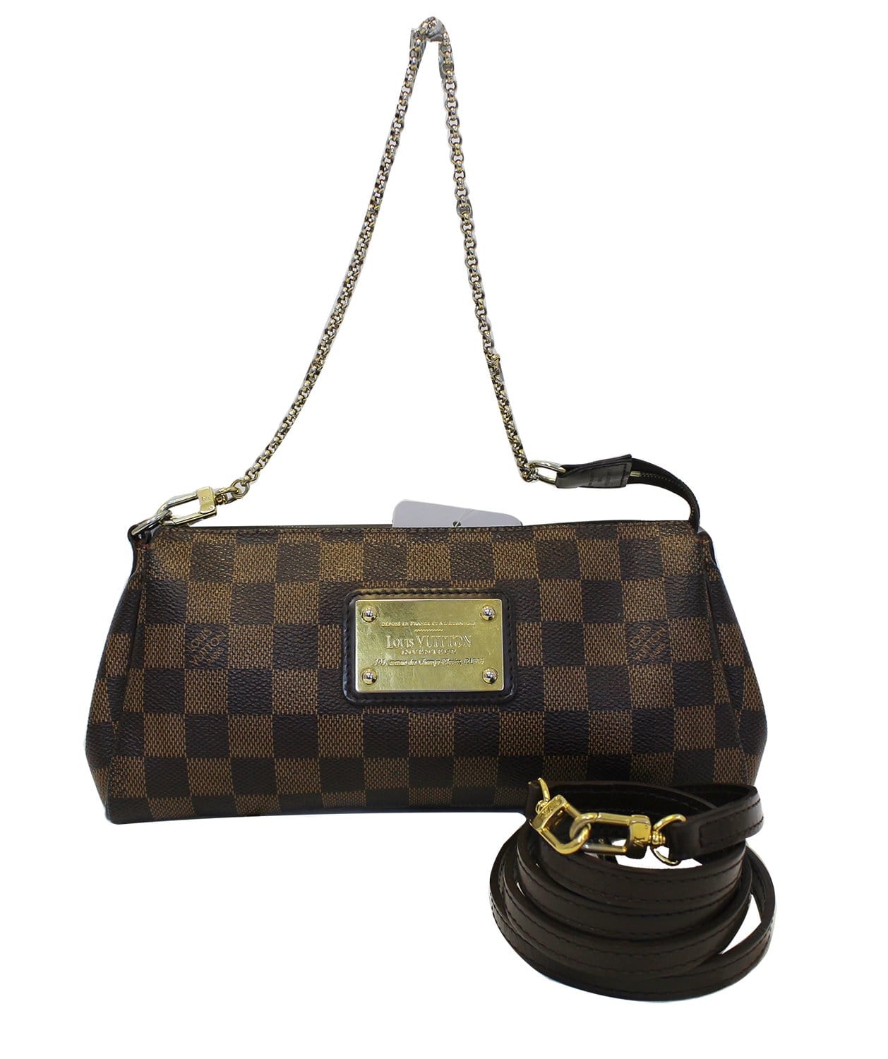Louis Vuitton's Eva Damier Ebene Crossbody Clutch With Chain Shoulder Bag
