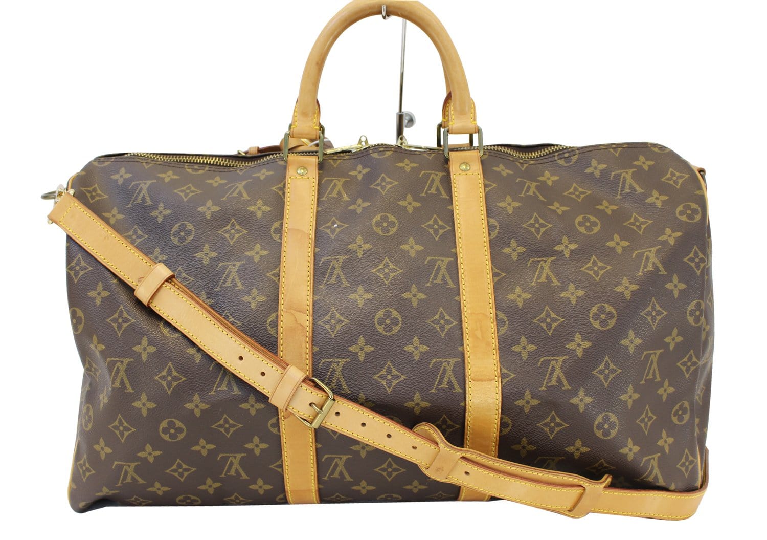 Authentic LOUIS VUITTON Monogram Canvas Keepall 50 Bandouliere Bag TT1