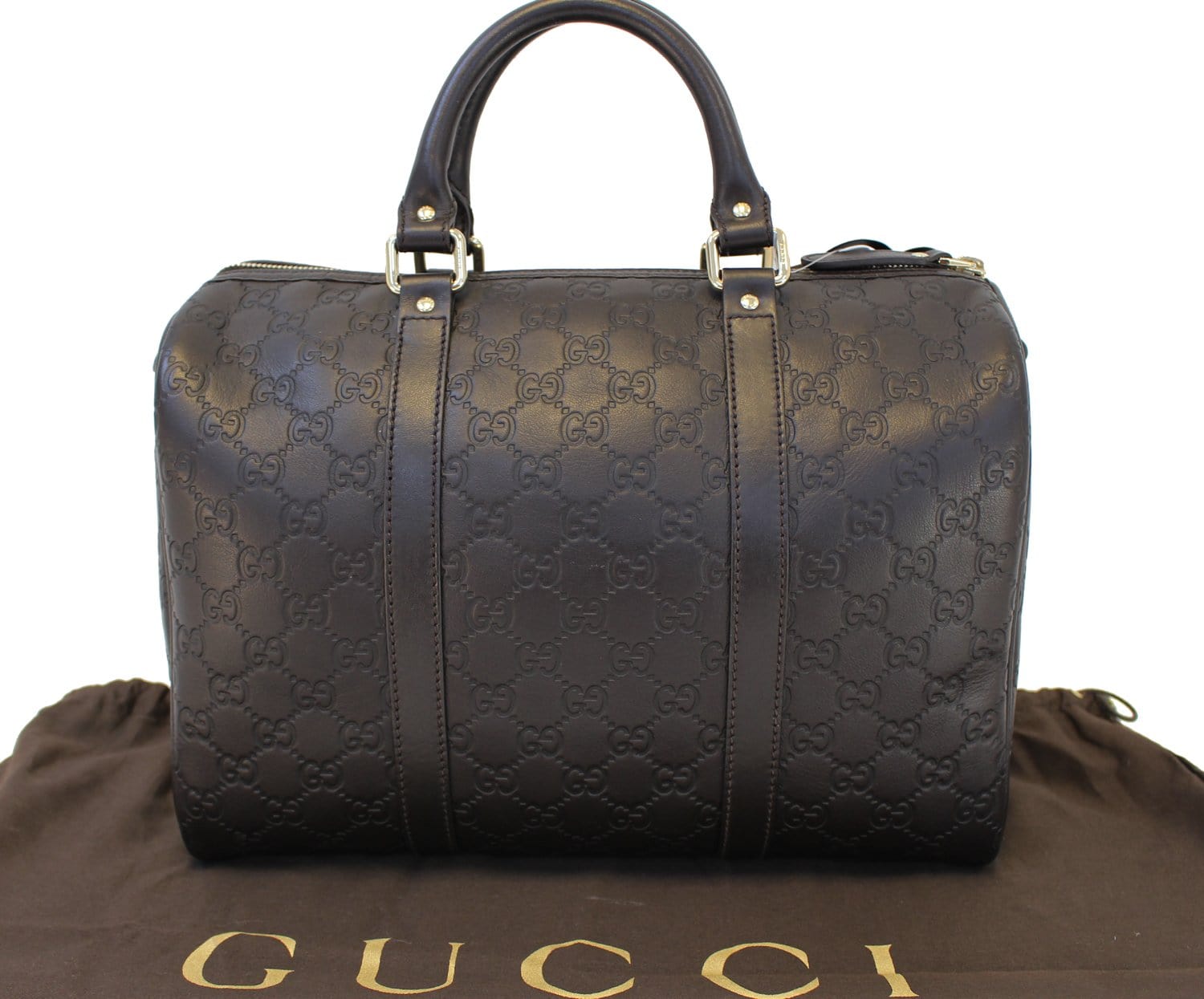 Authentic Gucci Large Black Leather Embossed Speedy Bag for