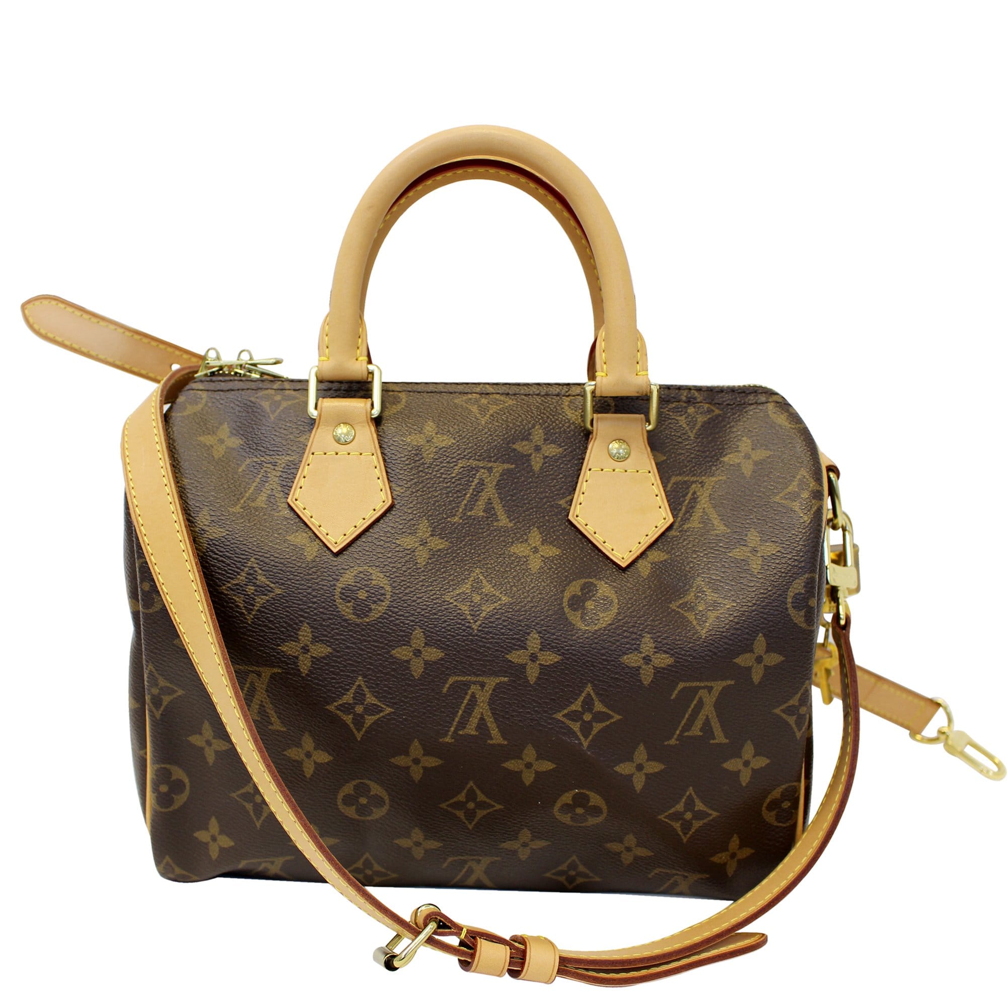 Authentic LOUIS VUITTON Monogram Speedy 25 Bandouliere Satchel Bag TT1