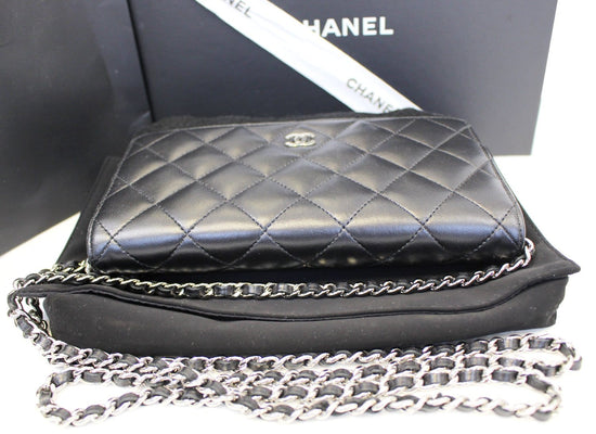 CHANEL Full Flap Chain Shoulder Bag Clutch Black Quilted Lambskin