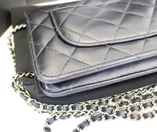 CHANEL Black LambSkin Wallet On Chain WOC Clutch Crossbody Bag