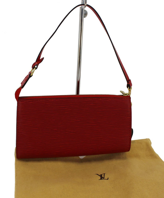 Louis Vuitton Red Epi Leather Pochette Accessories Wristlet Clutch Bag  862093