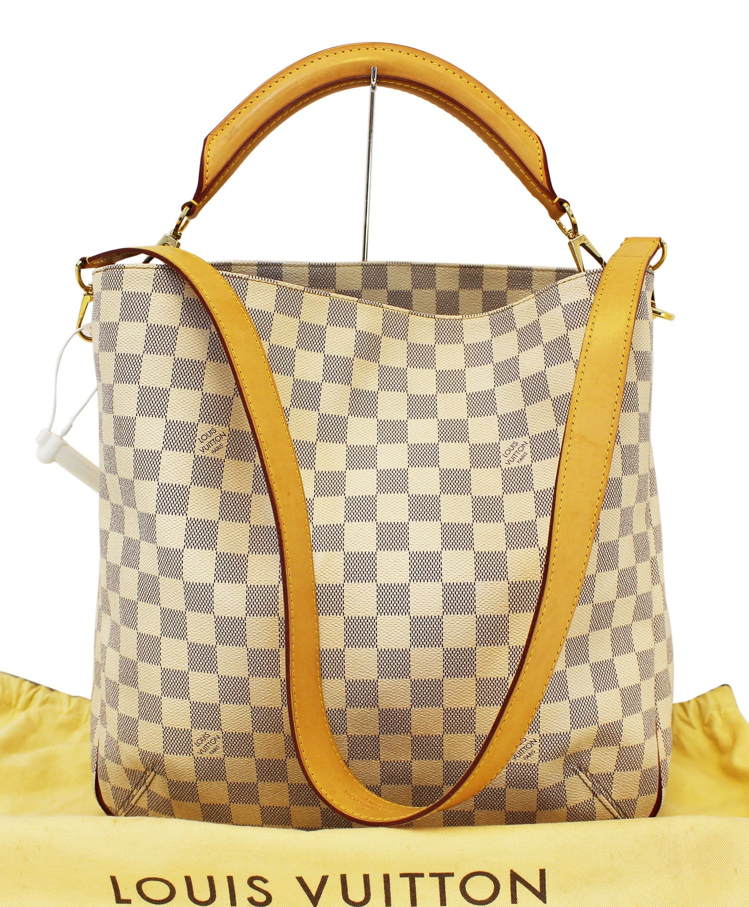 Authentic LOUIS VUITTON Soffi Damier Azur Canvas White Shoulder Handba