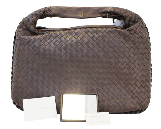 Bottega Veneta Baseball Hobo Leather with Intrecciato Detail Medium Neutral