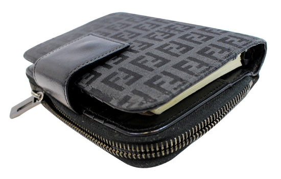 Fendi Dark Gray Zucca Grace Zip Around Wallet - Ann's Fabulous