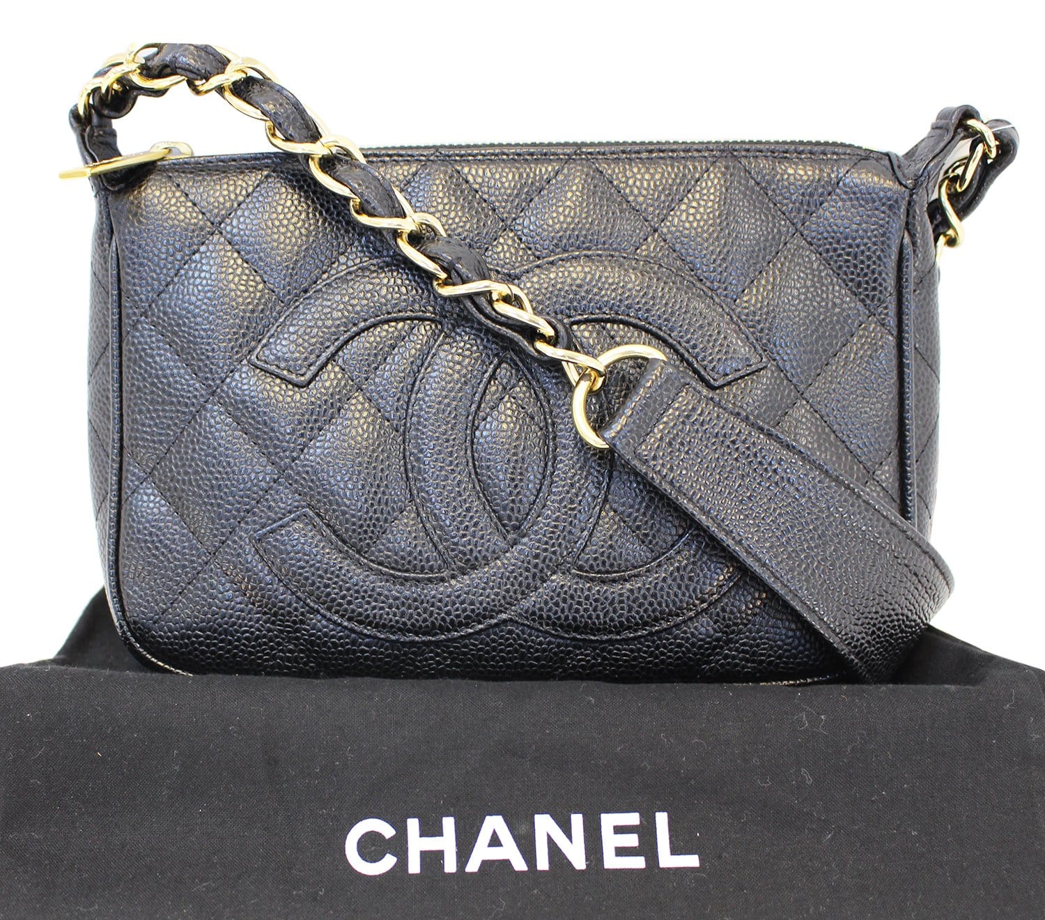 Chanel Vintage Chanel Black Quilted Leather Shoulder Pochette Bag