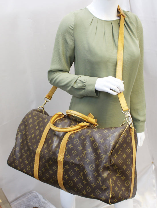 Authentic--Louis-Vuitton-Monogram-Keep-All-55-Boston-Bag-Brown