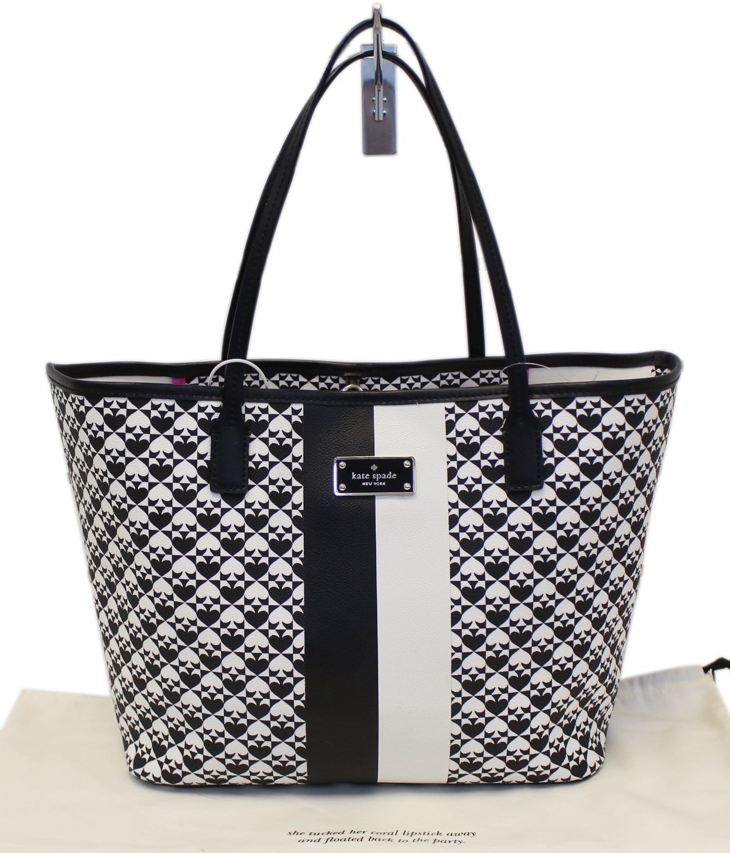 Womens White Checkered Tote Shoulder Bag Purse With Inner Pouch