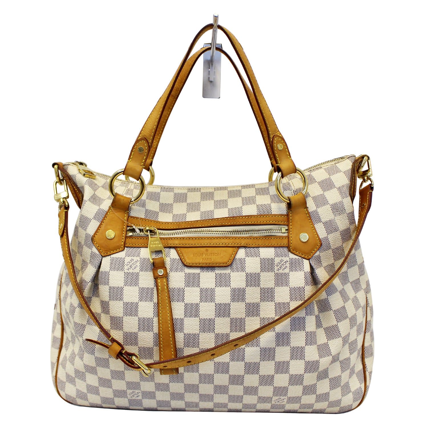 Auth LOUIS VUITTON EVORA MM DAMIER AZUR LEATHER SHOULDER BAG HANDBAG