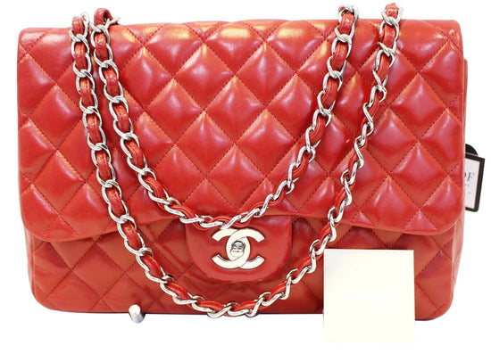 Chanel Classic Jumbo Lizard Double Flap Bag - Red Shoulder Bags