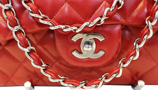 CHANEL Red Quilted Lambskin Leather Classic Jumbo Double