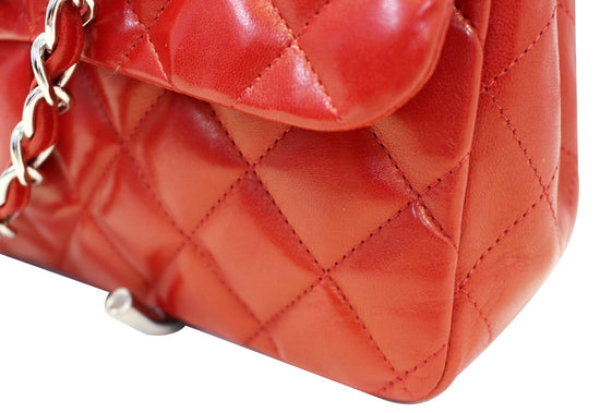 CHANEL Red Quilted Lambskin Leather Classic Jumbo Double