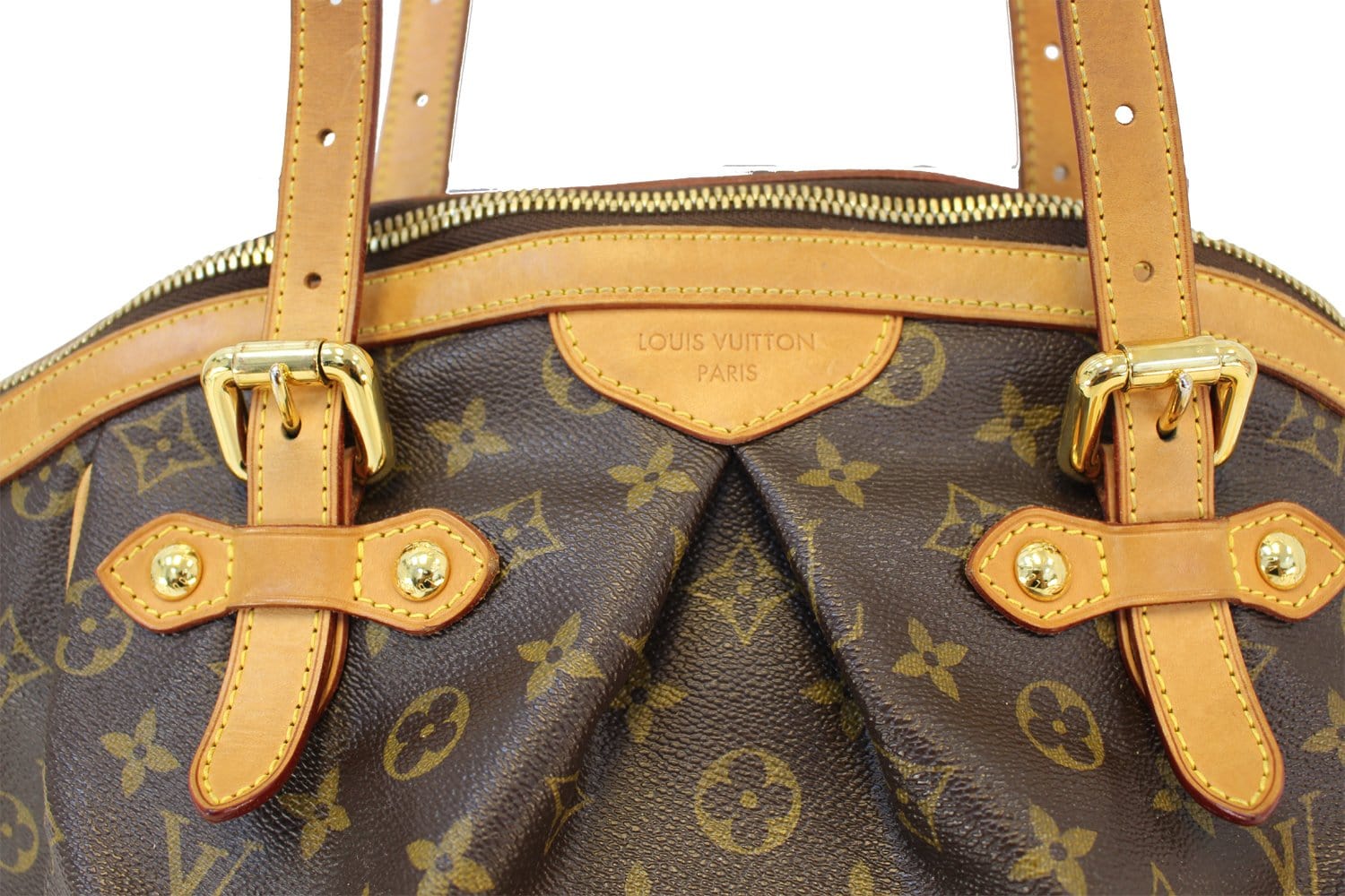 LV Tivoli GM Brown Monogram Canvas with Leather and Gold Hardware