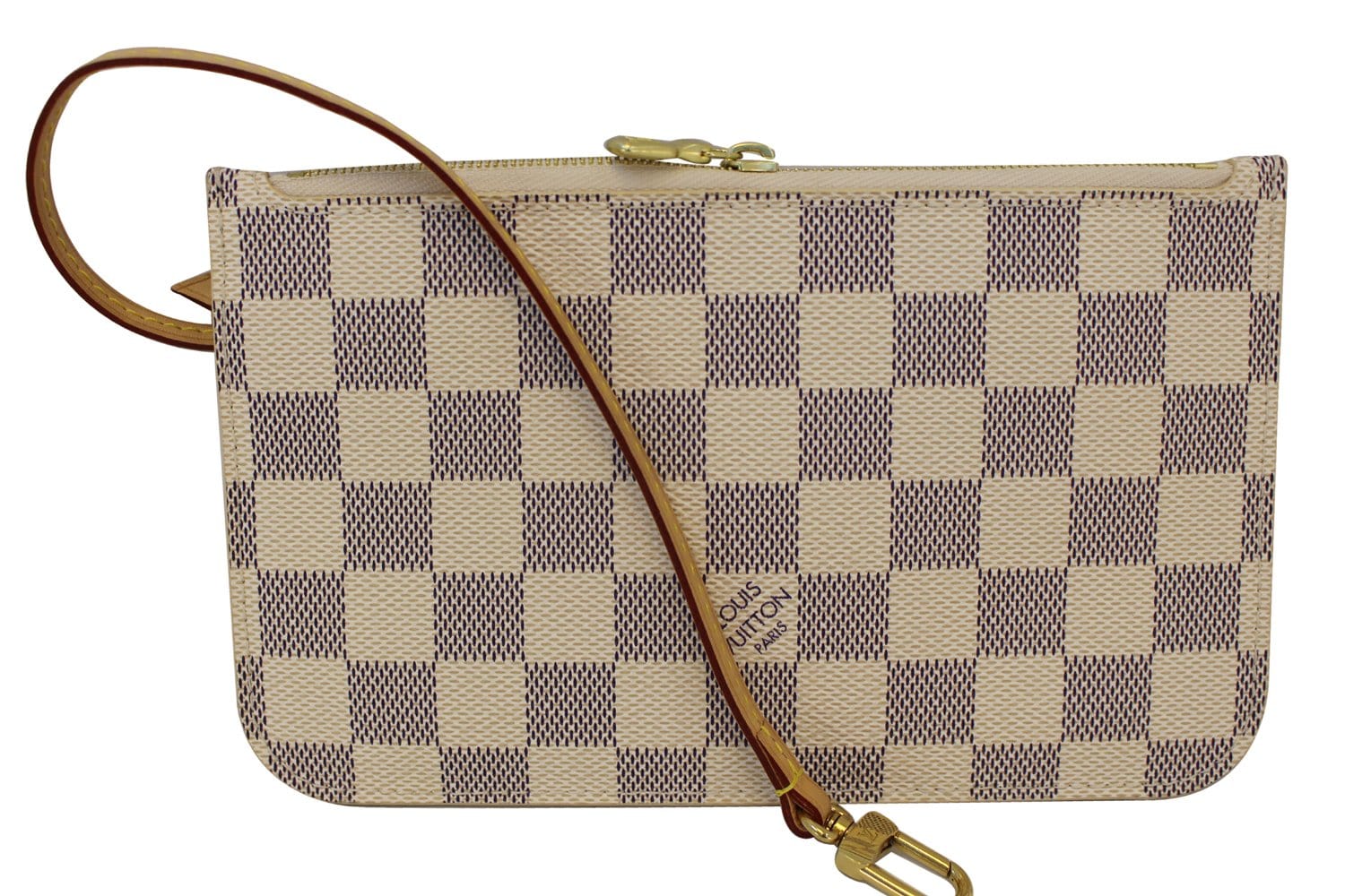 Authentic LOUIS VUITTON Neverfull Damier Azur Pochette Wristlet Clutch