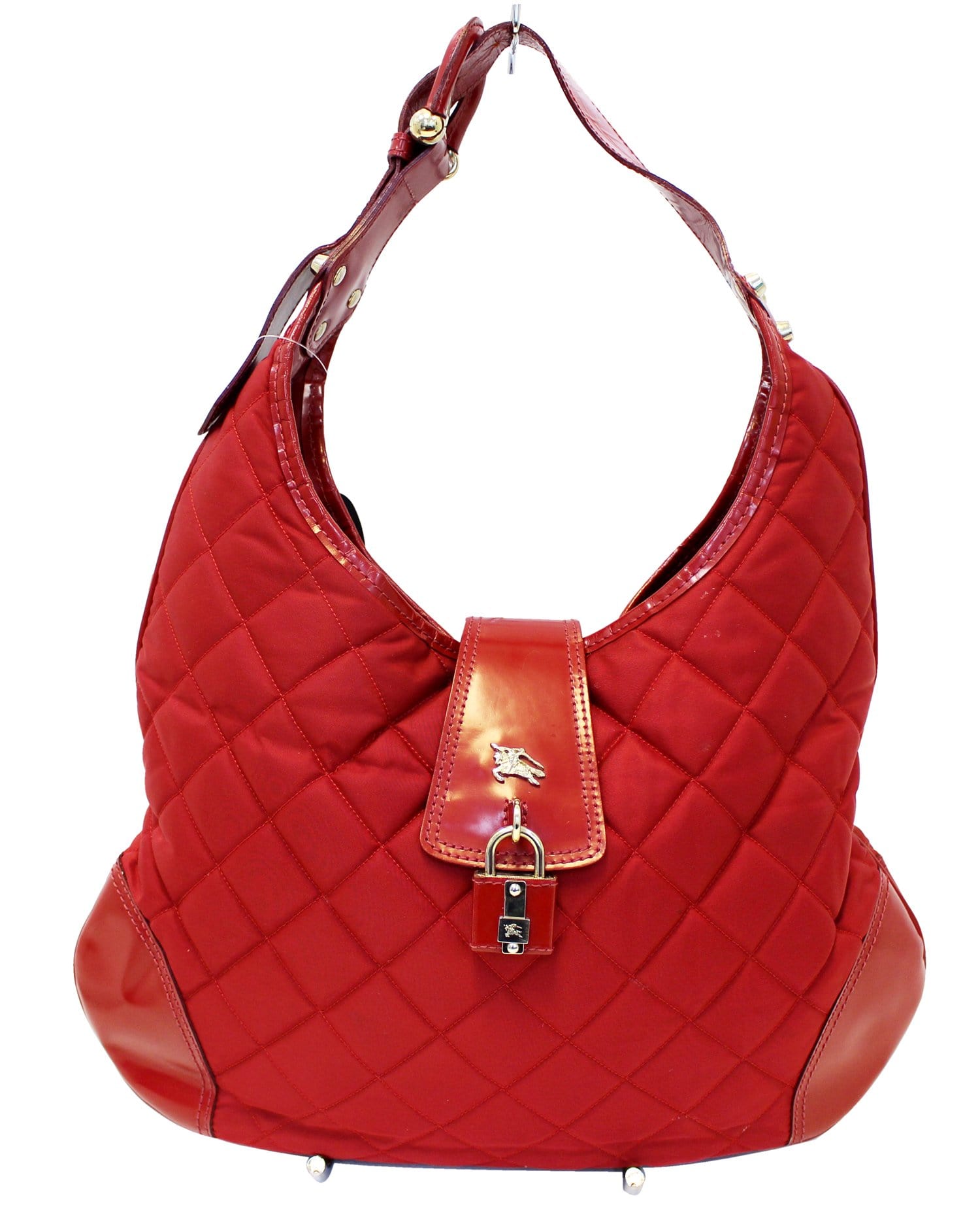 BURBERRY Red Wool Tote Shoulder Bag