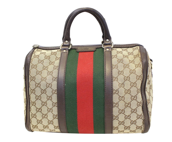 GUCCI Web Original GG Monogram Canvas Boston Beige Bag