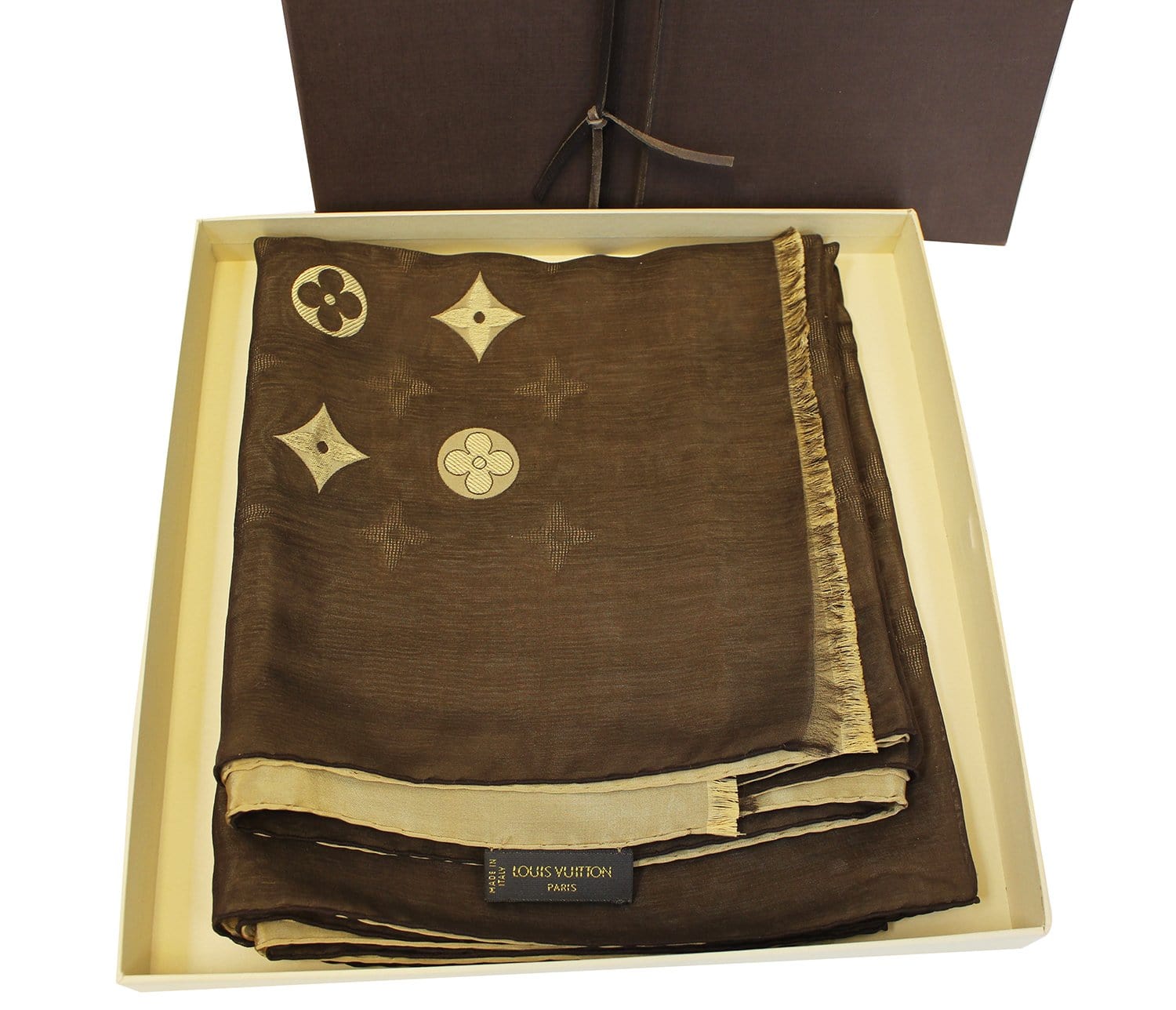 Louis Vuitton Brown Silk Monogram Scarf ○ Labellov ○ Buy and