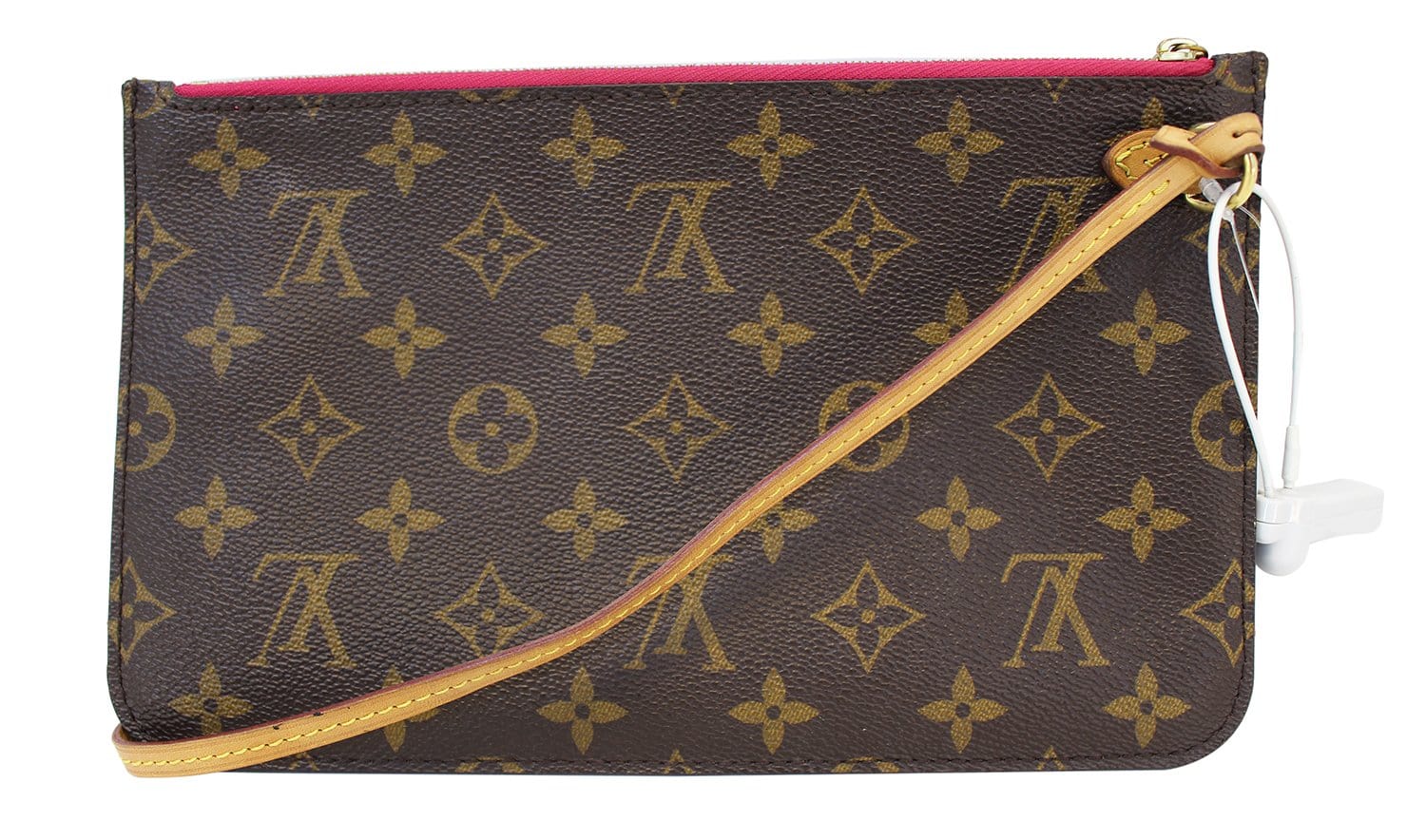 Authentic LOUIS VUITTON Monogram Neverfull MM Pochette Wristlet Fuchsi