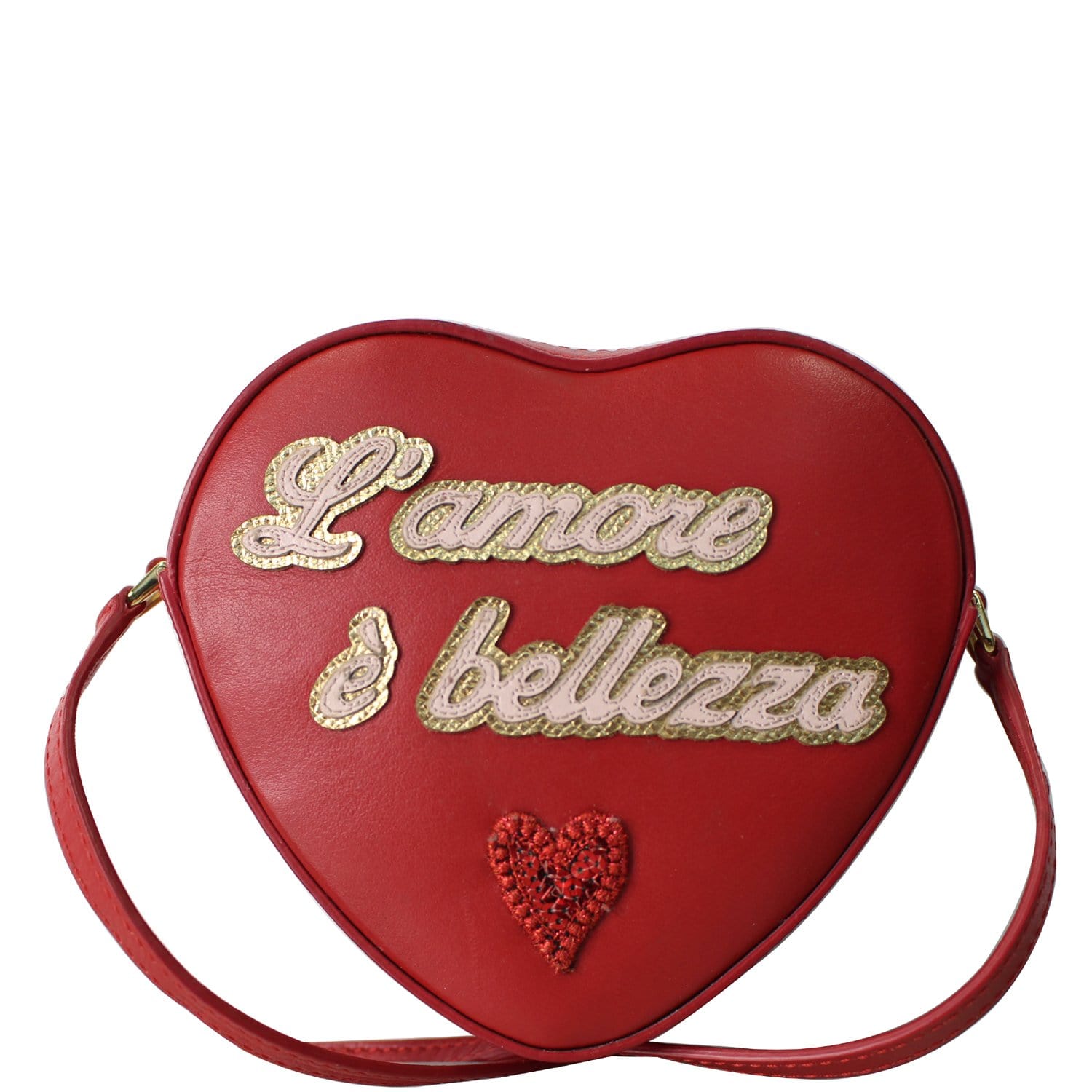 DOLCE & GABBANA L'amore Heart Leather Shoulder Bag Red