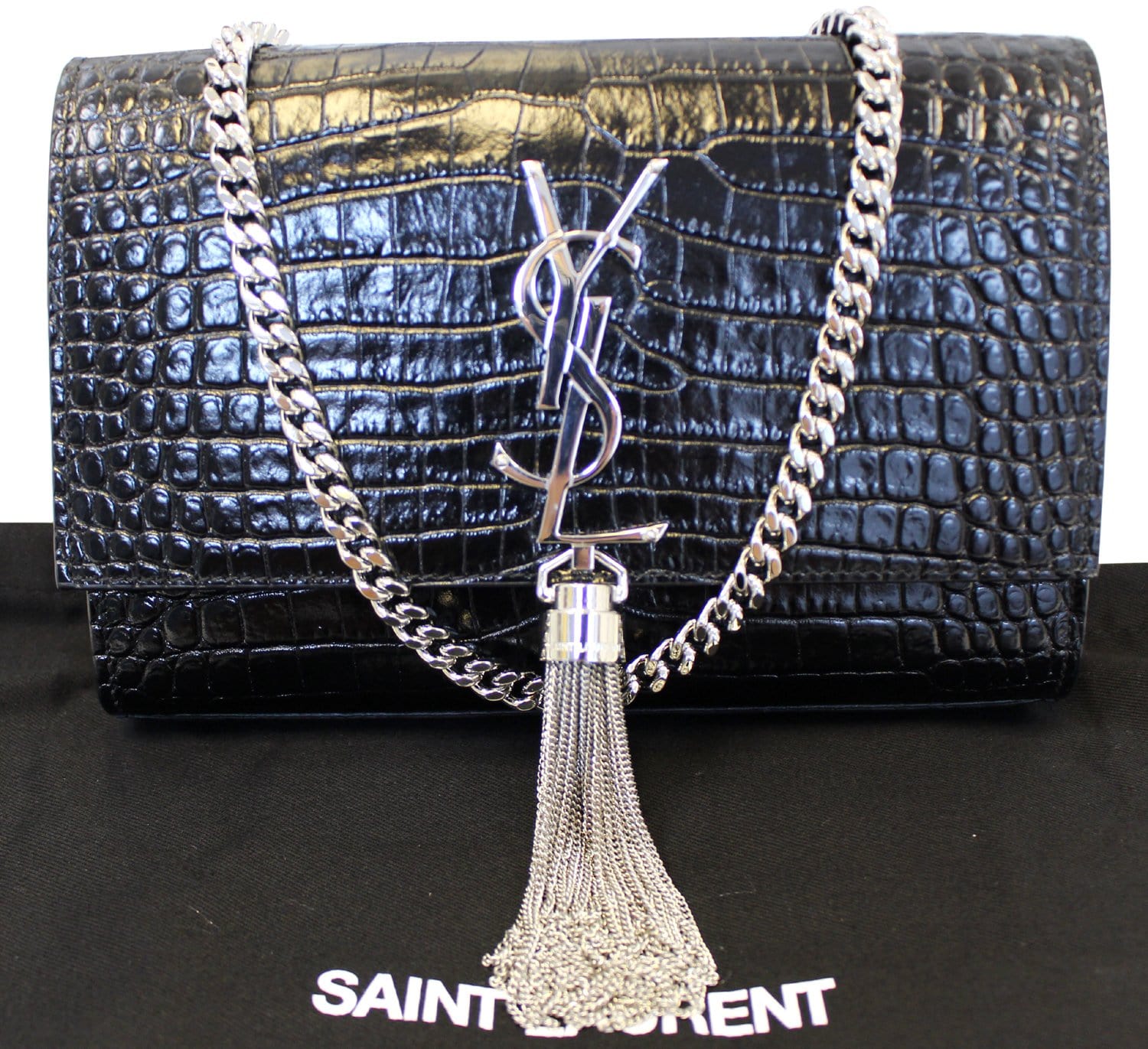 Silver Sac Coeur mini studded-mesh clutch bag, Saint Laurent