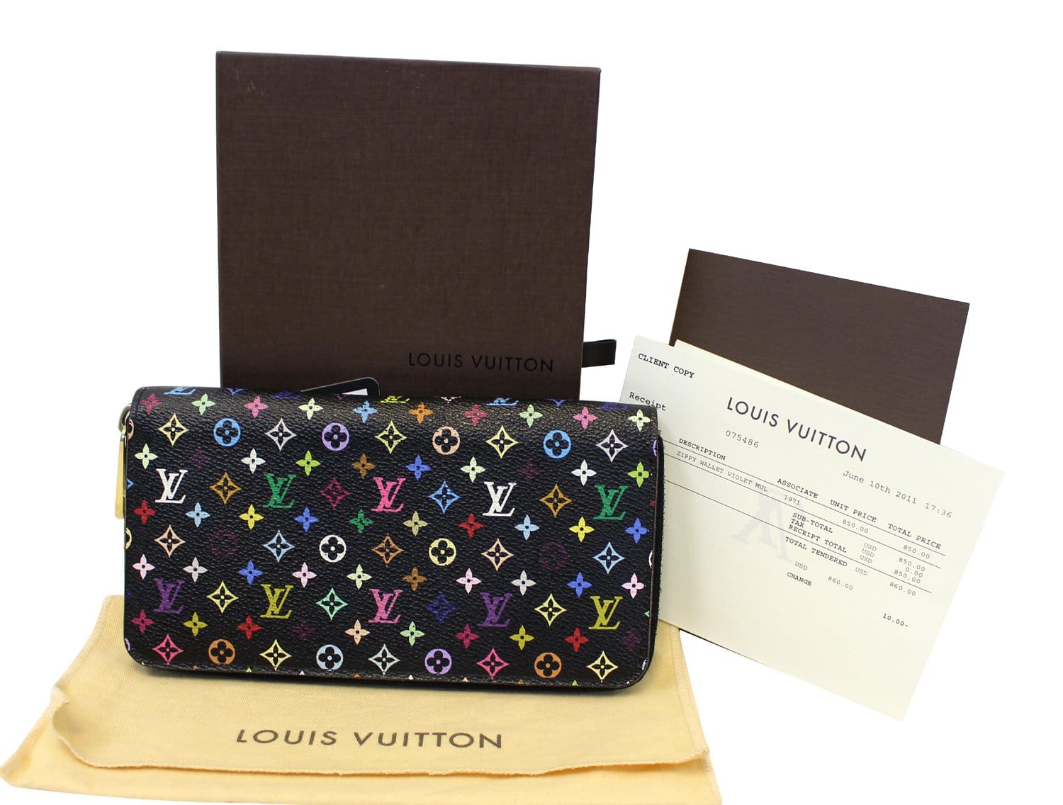 Louis Vuitton Black Monogram Multicolor Litchi Long Zippy Wallet