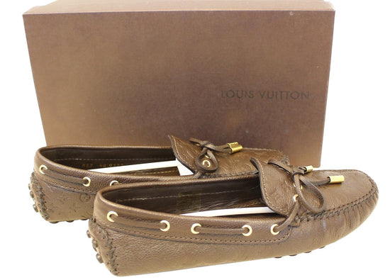 Louis Vuitton Brown Monogram Embossed Leather Gloria Loafers Size 38 Louis  Vuitton